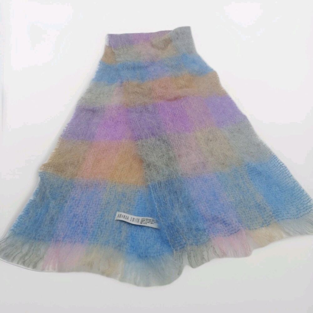 Amanda Smith Scarf Mohair Wool Boho 54"x9" Made In Great Britain Dreamy Colors